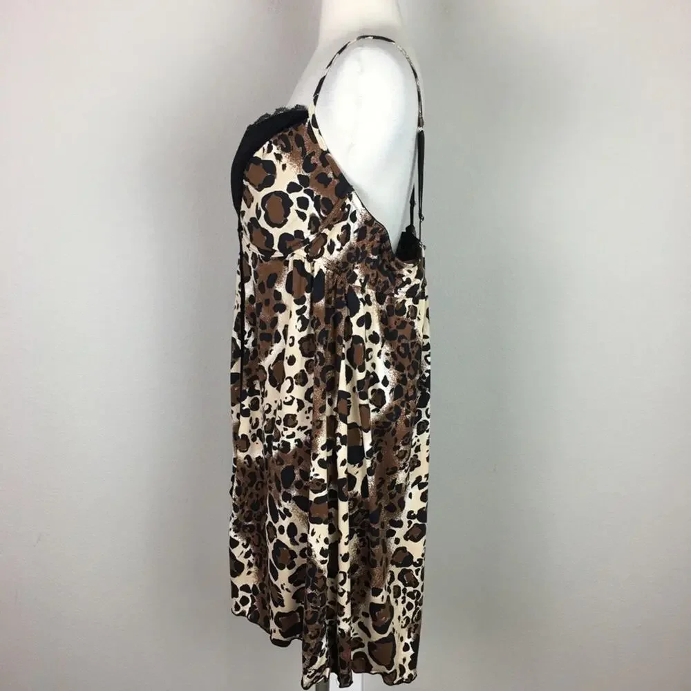 Cacique Black Brown Leopard Underwire Nightie 26/28